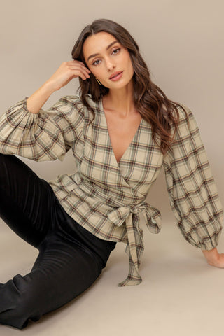 LATTE SUNDAY WOVEN PLAID TOP - By Baano