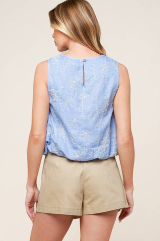 CHICEST STATE BLUE EMBROIDERED TOP - By Baano