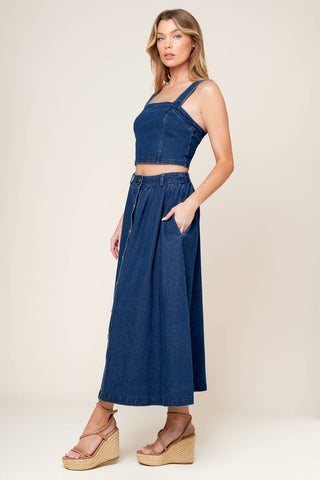 SIMPLY THE VIBE DENIM TOP AND SKIRT SET - By Baano