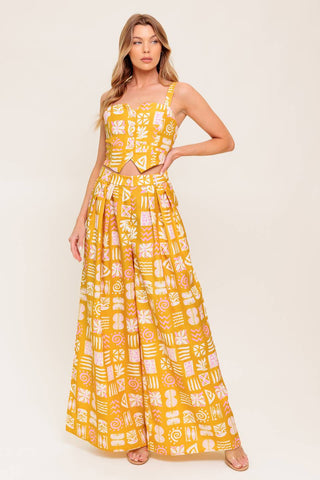 PRETTY MEADOW WOVEN TOP AND PANT SET - By Baano