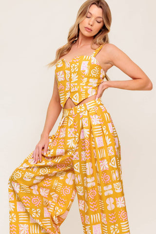 PRETTY MEADOW WOVEN TOP AND PANT SET - By Baano