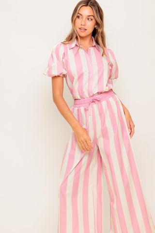 WINK & WALK STRIPE WOVEN TOP AND PANT SET - By Baano