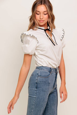 FRENCH WHISPER IVORY WOVEN TOP - By Baano