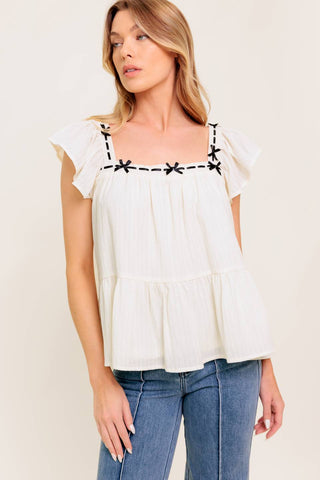 CELESTIAL CRUSH CREAM WOVEN TOP - By Baano
