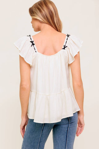 CELESTIAL CRUSH CREAM WOVEN TOP - By Baano