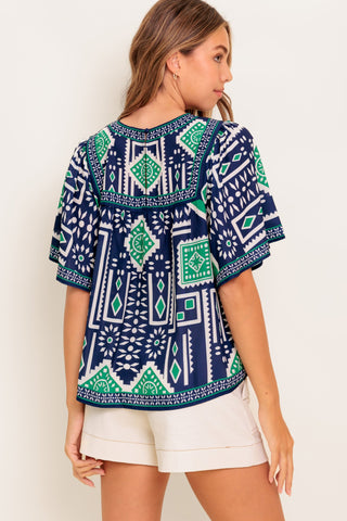 TILE ESCAPE EMBROIDERED WOVEN TOP - By Baano