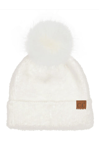 C.C Plush Terry Chenille Pom Beanie Winter Hat