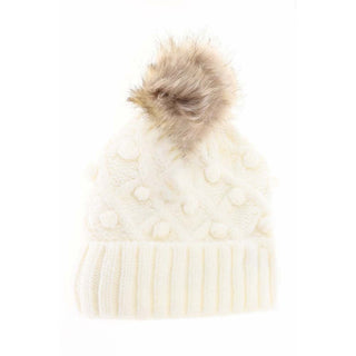 KIDS Bobble Knit Faux Fur Pom C.C Beanie
