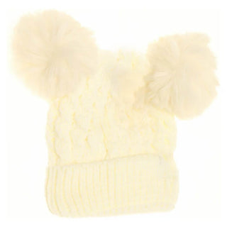KIDS Cable Knit Double Matching Pom C.C Beanie