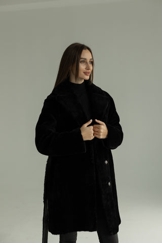 Genuine Shearling Merino Lamb Leather Coat by Punto Leather