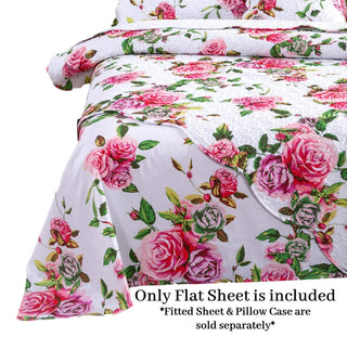 DaDa Bedding Romantic Roses Lovely Spring Pink Floral Garden Fitted & Flat Bed Sheet Set w/ Pillow Cases (JHW879)