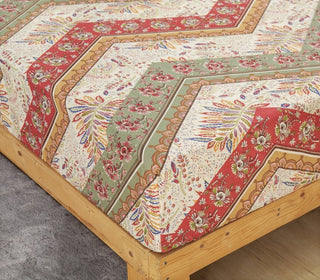 DaDa Bedding Botanical Cranberry Sage Chevron Floral Fitted Bed Sheet w/ Pillow Cases (JHW-924-Fitted)