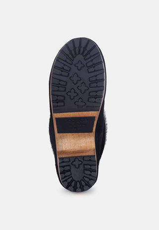 Juglans Fur Collared Ankle Clog Boots In Black