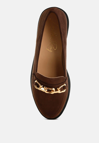 Jacop Micro Suede Metal Chain Link Loafers