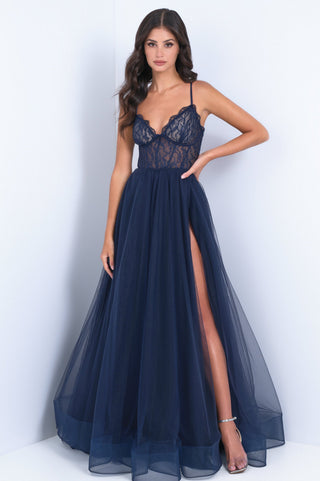 Dani Gown - Navy - Tulle A-Line Lace Dress - By Baano