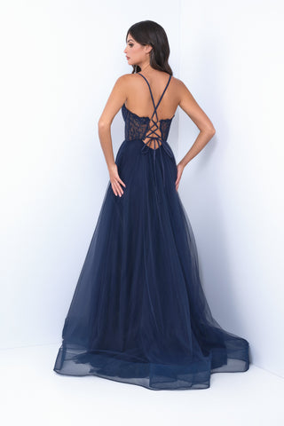 Dani Gown - Navy - Tulle A-Line Lace Dress - By Baano