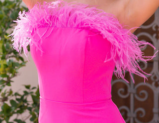 Sochi Gown - Hot Pink Feather Trim Dress - By Baano