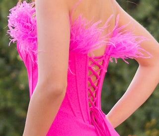 Sloane Corset Gown - Hot Pink Feather - By Baano