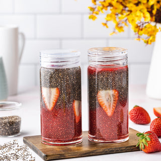 Skinny Series Glass Bottles Set w/ Crystal Clear Lids, 10 oz