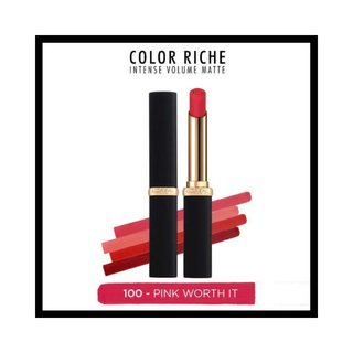 Loreal Paris Colour Riche Intense Volume Matte Lipstick -100 Pink Worth It - By Baano