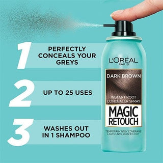 Loreal Paris Magic Retouch Dark Brown Temporary Instant Grey Root Concealer Spray 75ml -Dark Brown - By Baano