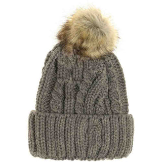 KIDS Cable Ribbed Fur Pom C.C Beanie