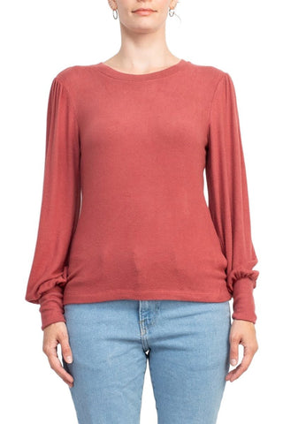 Catherine Malandrino Crew Neck Long Sleeve Elastic Cuff’s Solid Knit Top - Glamourous Grace