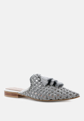 Melanie Woven Flat Mules With Tassels