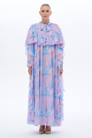 Caftan Style Long Maxi Dress With Half Cloak - By Baano
