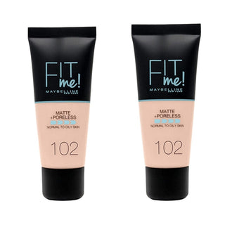 Maybelline Fit Me Matte+Poreless Foundation No:102 Fair Ivory 30ml -2 Pack - By Baano