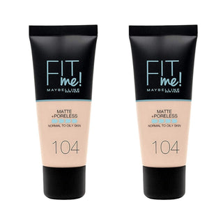 Maybelline Fit Me Matte+Poreless Foundation No:104 Soft Ivory 30ml -2 Pack - By Baano