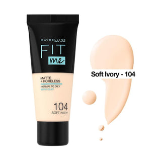 Maybelline Fit Me Matte+Poreless Foundation No:104 Soft Ivory 30ml -2 Pack - By Baano