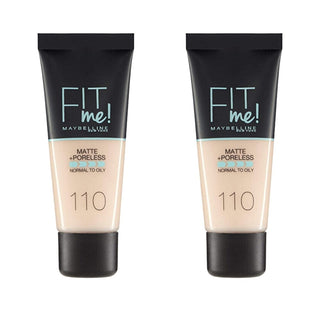 Maybelline Fit Me Matte+Poreless Foundation No:110 Porcelain 30ml - 2 Pack - By Baano