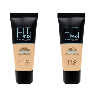 Maybelline Fit Me Matte+Poreless Foundation No:118 Nude 30ml -2 Pack - By Baano