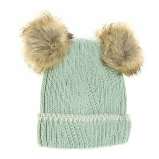 BABY Solid Knit Double Fur Pom C.C Beanie