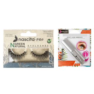 Nascita Green Natural Vegan False Eyelashes - 112 + Nascita Transparent False Eyelash Adhesive 5gr - 08 - By Baano
