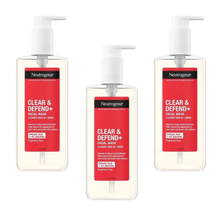 Neutrogena Clear & Defend+ Facial Wash with AHA/BHA/PHA 200ml / 6.8 fl oz 3 Pack Chivela