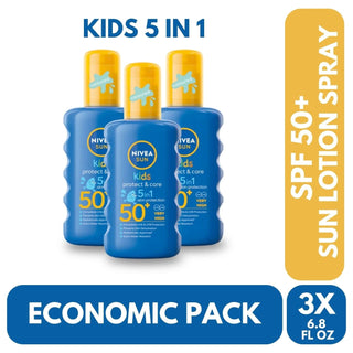 Nivea Sun Kids Protect & Care Coloured Sun Cream Spray SPF50+ 200ml / 6.8 fl.oz - 3 Pack - By Baano