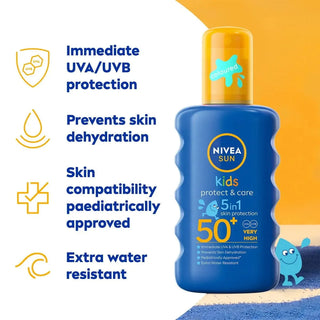 Nivea Sun Kids Protect & Care Coloured Sun Cream Spray SPF50+ 200ml / 6.8 fl.oz - By Baano