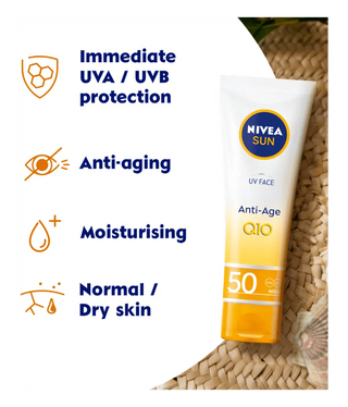 Nivea Sun UV Face Q10 Anti-Age Sun Cream SPF50 50ml / 1.7 fl oz - 3 Pack - By Baano