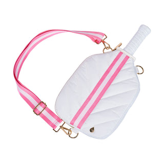 Pickleball HydroSling Bag with Removable Racquet Cover- White Ripstop with Stripe