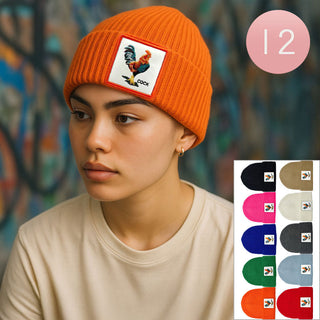 12PCS - Cock Patch Winter Beanie Hats