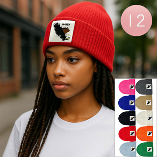 12PCS - Hawk Patch Winter Beanie Hats