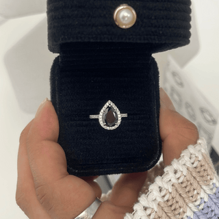 2.0ct Pear Cut Black Moissanite Halo Engagement Ring Ring Deluxe Fine Jewelry