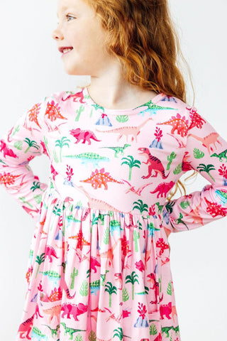 Pinkosaurus Rex L/S Pocket Twirl Dress