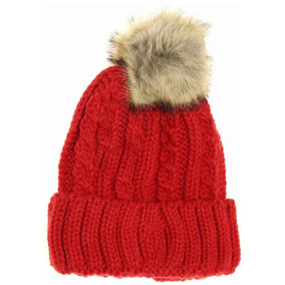 KIDS Cable Ribbed Fur Pom C.C Beanie