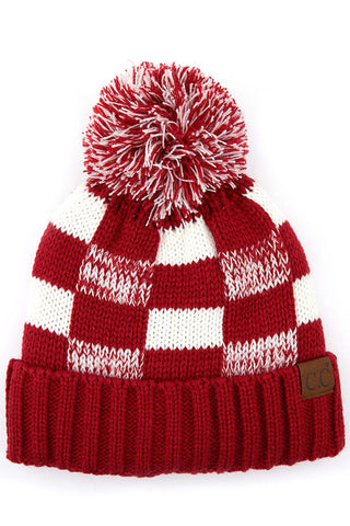 C.C Buffalo Check Beanie with Pom Hat