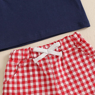 Baby Toddler Boys 2Pcs 4th of July Outfit Short Sleeve Truck/Flag Embroidery T Shirt Top + Shorts Set Clothes