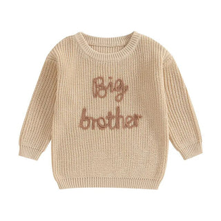 Toddler Kids Boys Sweaters Cotton Long Sleeve Letter Embroidery Big Brother Pullover Loose Knitwear Top