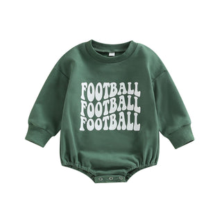 Infant Baby Boys Girls Bodysuit Long Sleeve Crew Neck Game Day Baby Football Print Jumpsuit Bubble Romper
